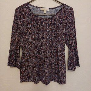 Michael Kors Women's Blouse, Size Medium, Navy Blue, Floral Pattern